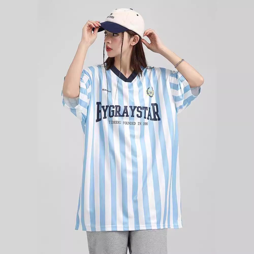 Унисекс Уличный Спорт Футболка с V-образным вырезом и вертикальной полоской