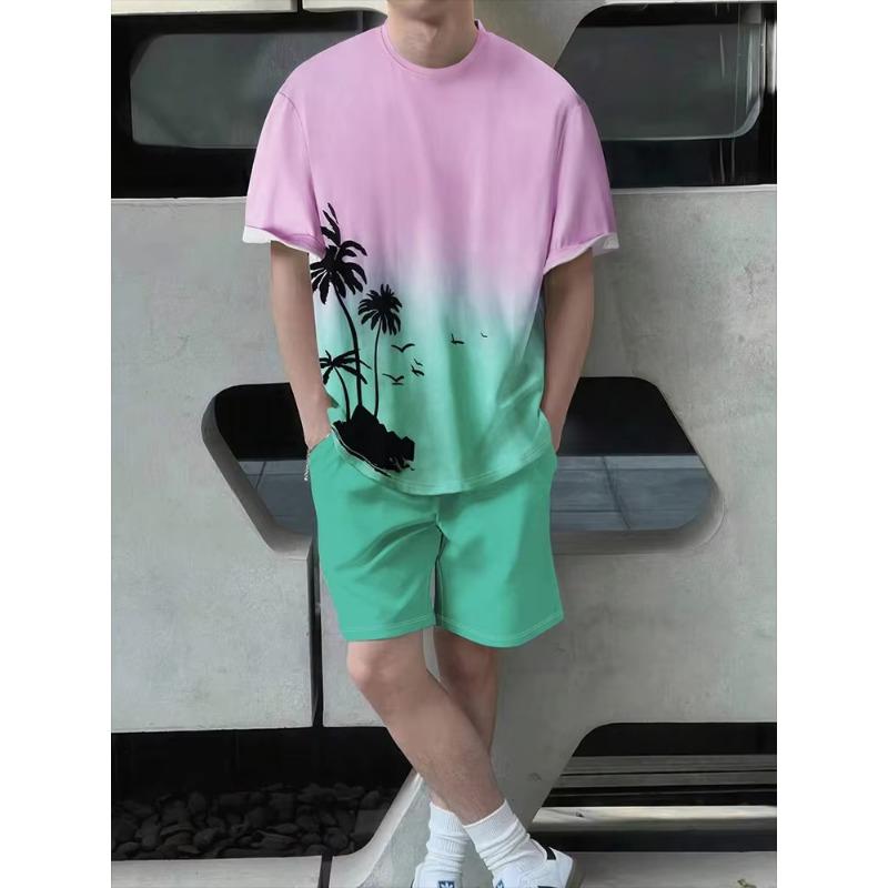 Гавайская мужская футболка с коротким рукавом и пляжные брюки, летний повседневный мужской костюм, футболки для улицы, мужские спортивные шорты