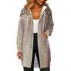 Women's Fashionable Printed  Long Sleeved Drawstring Hooded Zipper Pocket Long Casual Sweatshirt Jacket
