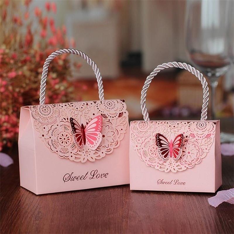 10Pcs Exquisite Hollowed Out Butterfly Candy Chocolate Boxes Bags Wedding Paper Gift Packing Boxes