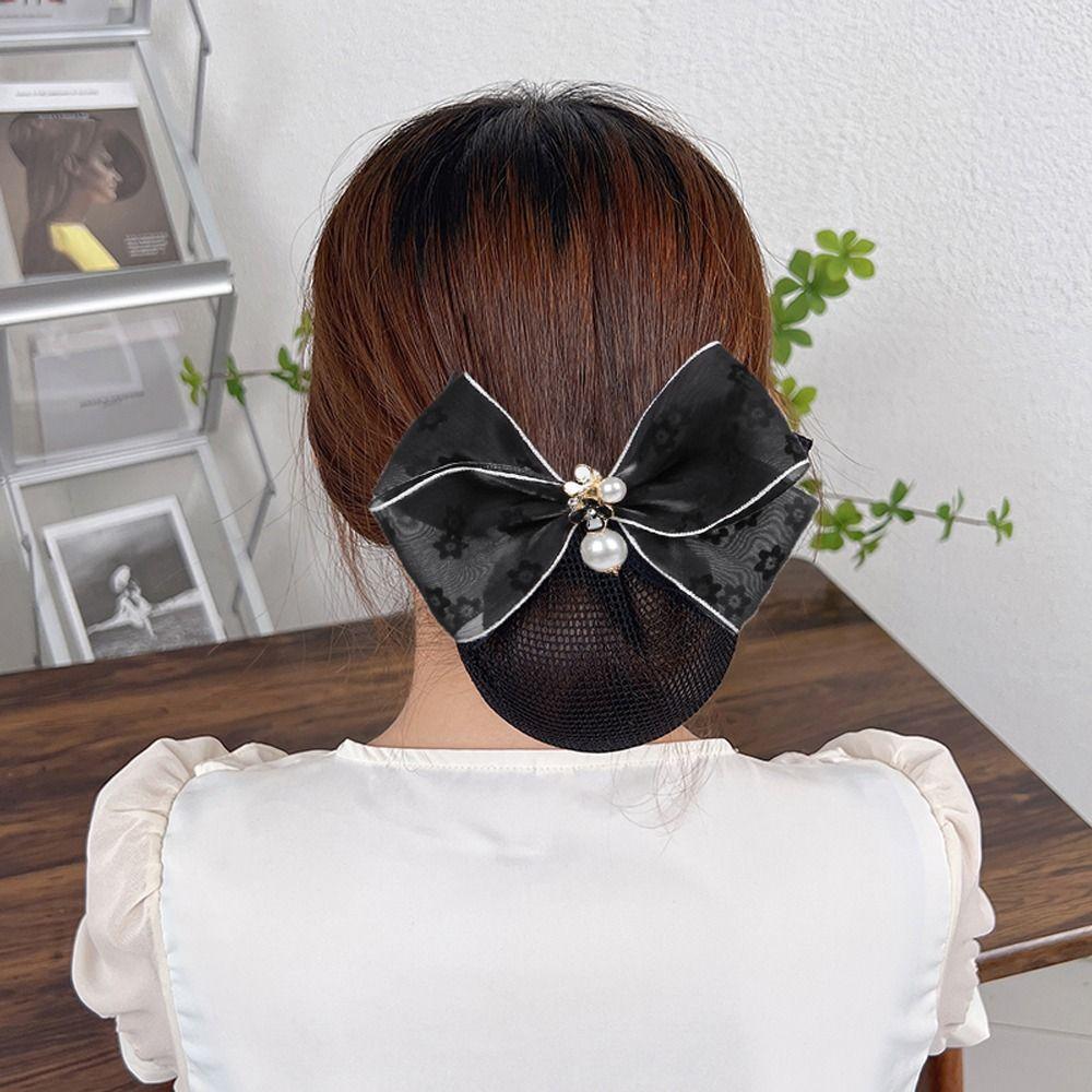 Nurse Mesh Hair Net Hairgrips Cover Net Women Spring Clips Korean Bun Snood Bowknot Hair Bun Cover