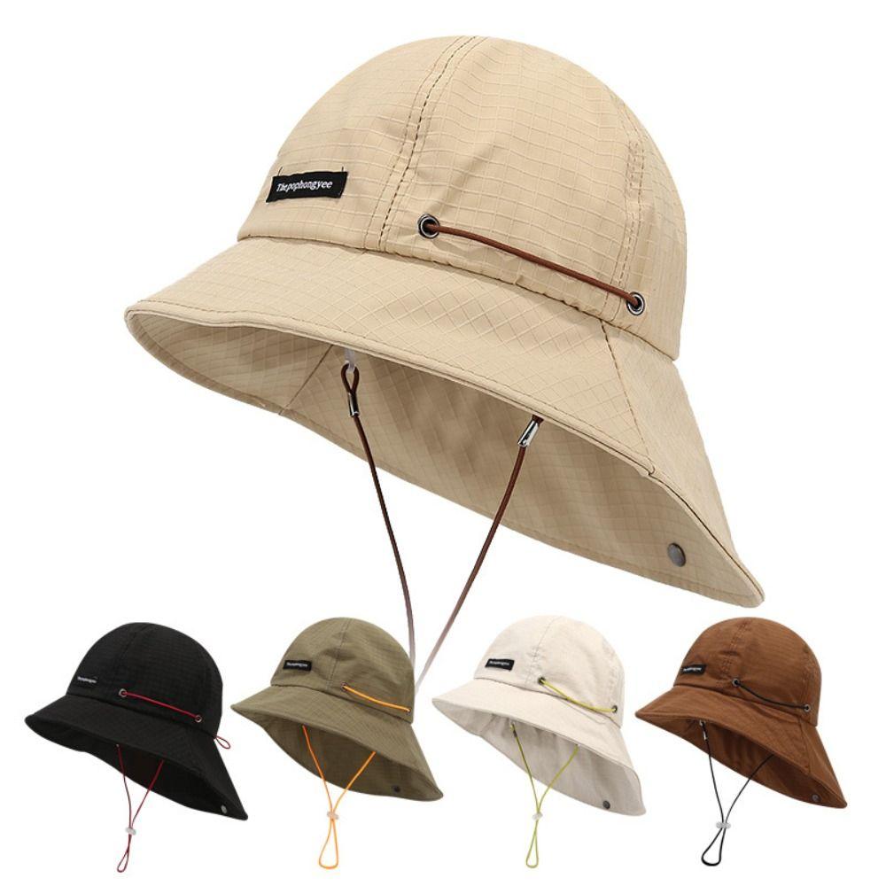 Quick-drying Wide Brim Sun Hat Solid Color Hiking Hat Breathable Drawstring Fisherman Hat Travel