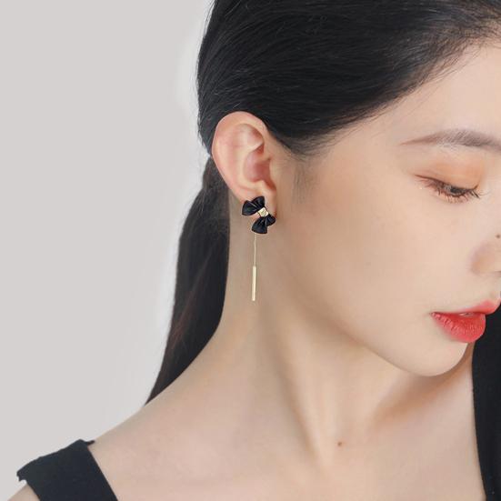 1 пара женских серег, съемные подарочные легкие стильные милые женские серьги с черным бантом, модные украшения