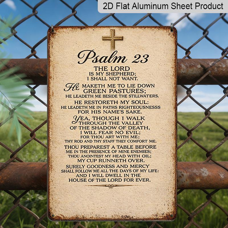 2D Flat 1pc Psalm 23: The Lord Is My Shepherd Aluminum Sign - Vintage Verse Wall Art with Hebrew Scripture, Religious Decor Suitable for Home