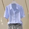 Женская летняя рубашка с простым дизайном и мягкими лацканами, короткий рукав, топы для поездок на работу