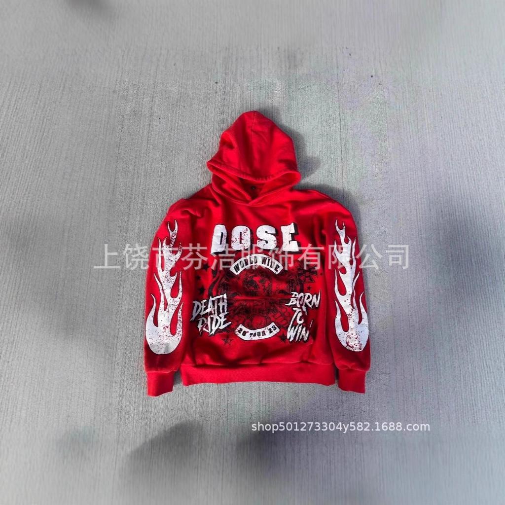 Jacket European and American Kanye retro old hell star 3D printing flame unicorn arm hoodie, sweater