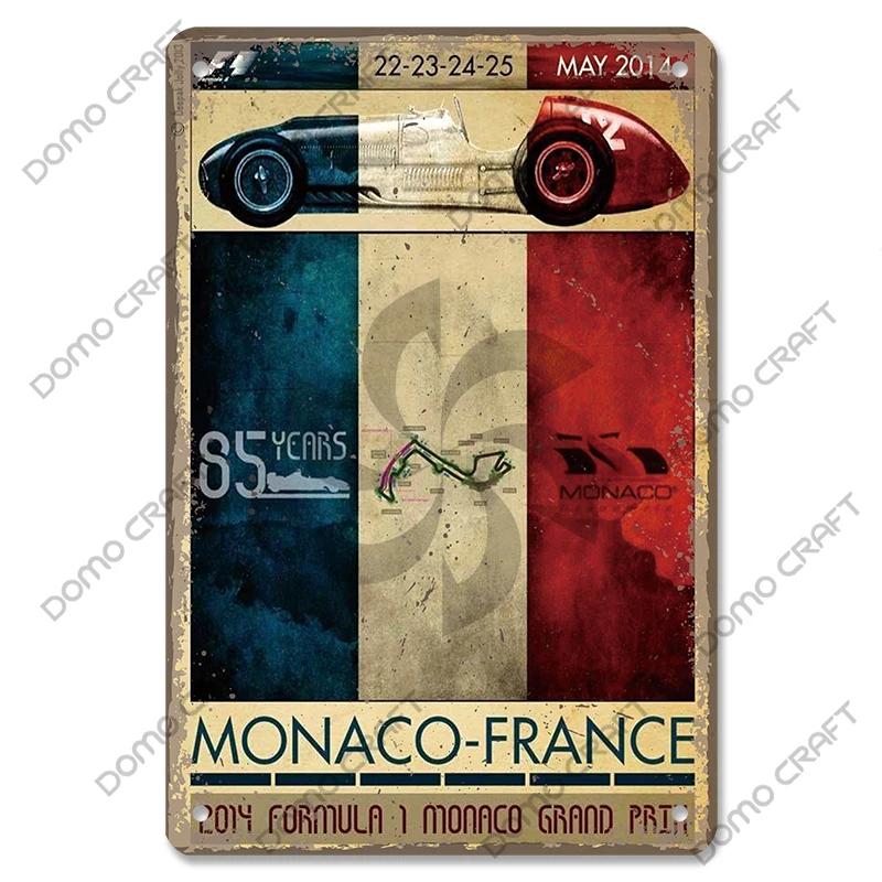 Racing Car Plaque Metal Tin Sign F1 Racetrack Vintage Poster Wall Art Decor for Garage Racing Club Home Wall Decoration