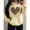 Simple Leopard Print Heart Design Hoody Women Oversize Fleece Hoodies Autumn Hip Hop Sportswear Fashion Clothing