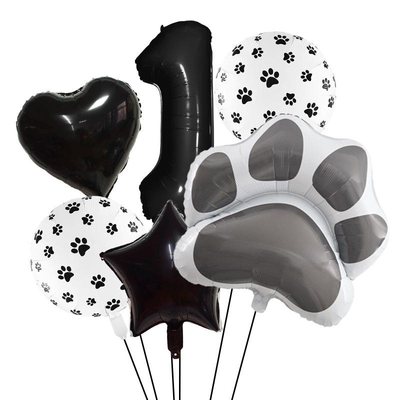 Black Dog Paw Party Balloon Set Aluminum Film Digital Animal Birthday Party Decoration Pet Aluminum Film Balloon