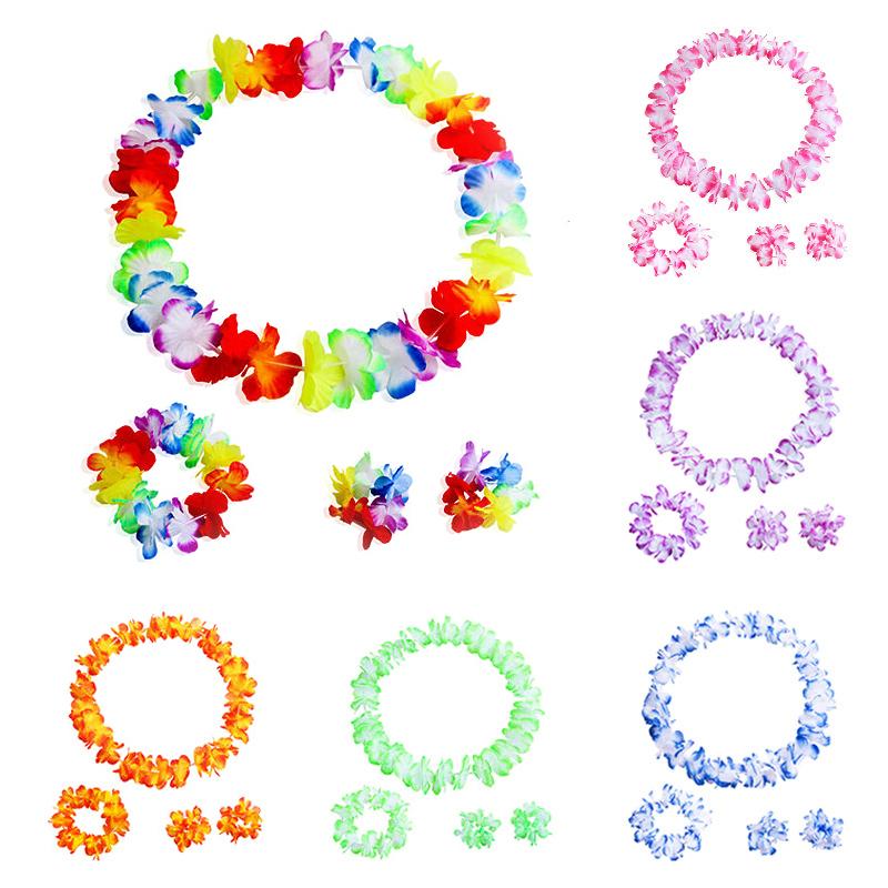 4 шт./набор Гавайские искусственные цветы Леи Ожерелье Гирлянда Повязка на голову Свадьба День рождения Пляж Тропическая вечеринка Украшение
