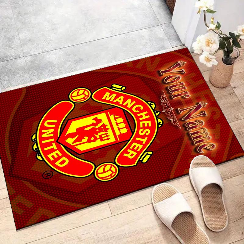 M-Manchester Design Area Rug Personalized Name- Non-Slip, Soft & Cozy Floor Mat for Living Room, Office - Indoor/Outdoor Carpet