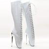 Fashion FHC 18CM High Heel Unisex Knee High Ballet Boots,Queen Dance Shoes,Fetish SM Botas,Front Laces,White,Black,Red,Customized Color