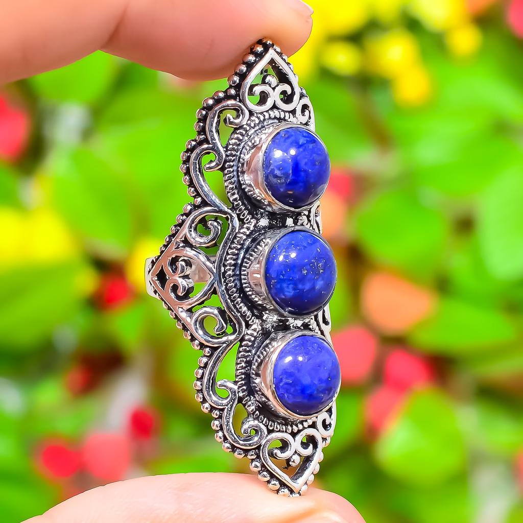 Natural Lapis Lazuli Gemstone Handmade 925 Sterling Silver Ring Size 5.5 C6z80