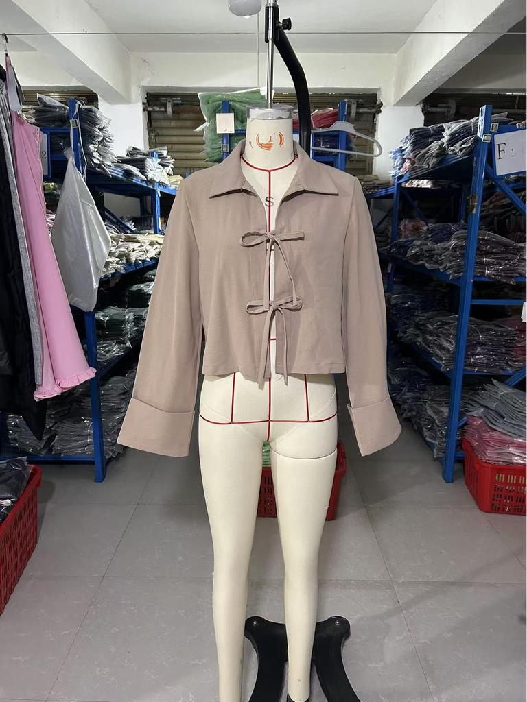 Женская весенне-летняя рубашка-кардиган с длинным рукавом и завязками-бантами, 2025