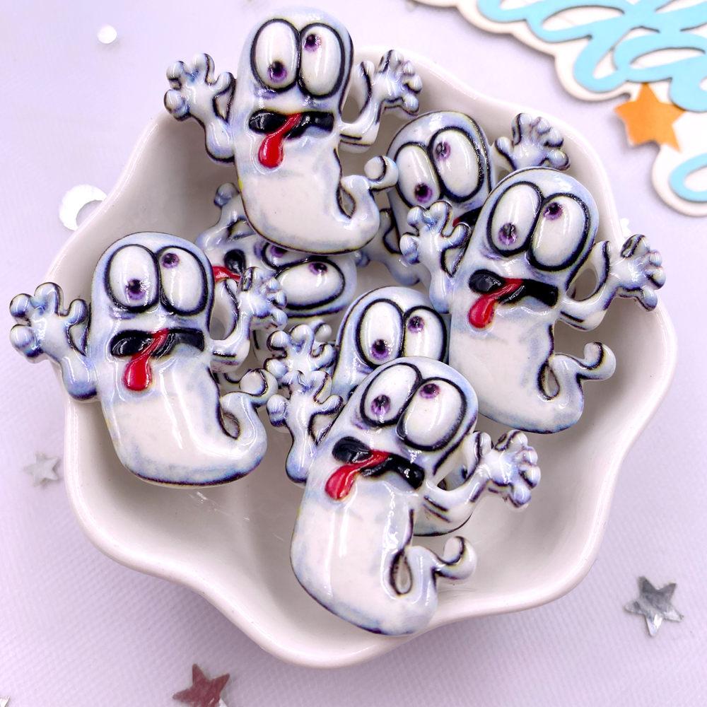 8 шт. Полимерные красочные 3D Большая тыква Голова черепа Призраки Дом ведьмы Фигурки Плоская задняя сторона Каменный декор DIY Хэллоуин Скрапбукинг Поделки