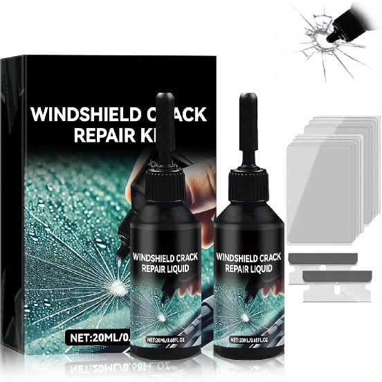 2 Pack Windshield Crack Repair Kit, Automotive Glass Repair Liquid for Car Windshield Chips, Star Cracks and Small Bullseye Damage, DIY Car Window