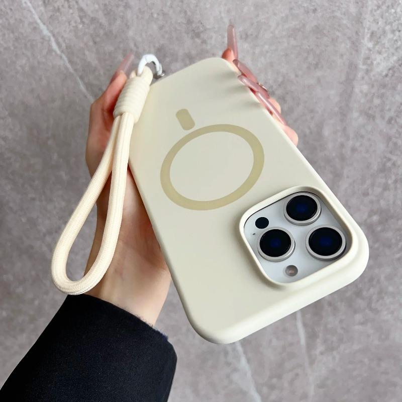 Оригинальный чехол из жидкого силикона с магнитами для iPhone 17Air 16 15 14 13 12 Pro Max Plus, Magsafe, Беспроводная зарядка, С чехлом-ремешком