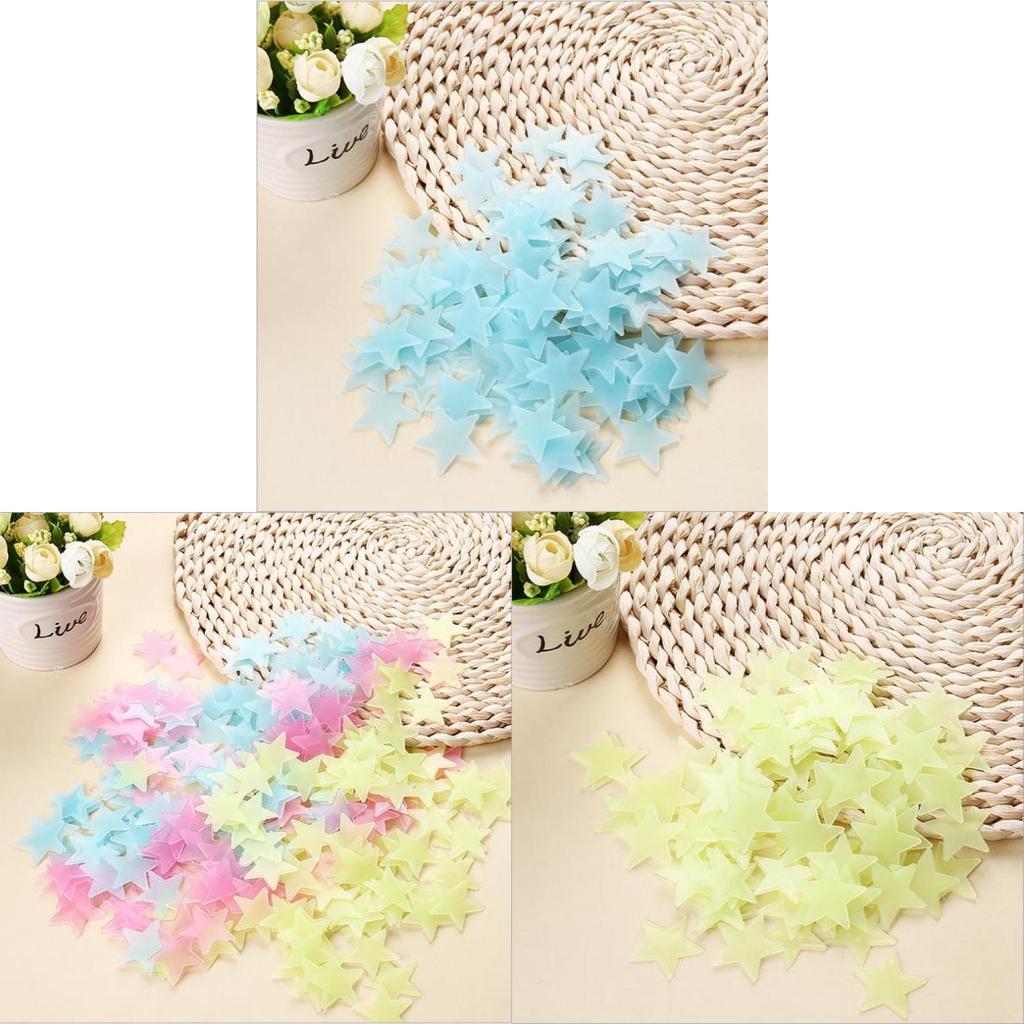 Пакет из 100 шт. высококачественных светящихся в темноте настенных наклеек для детских спален в форме разноцветных звезд