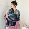 Fresh and Elegant Lotus Oil Painting Scarf Women's Winter Thickened Women's Shawl Double-sided Jacquard Imitation Cashmere Warm Scarf