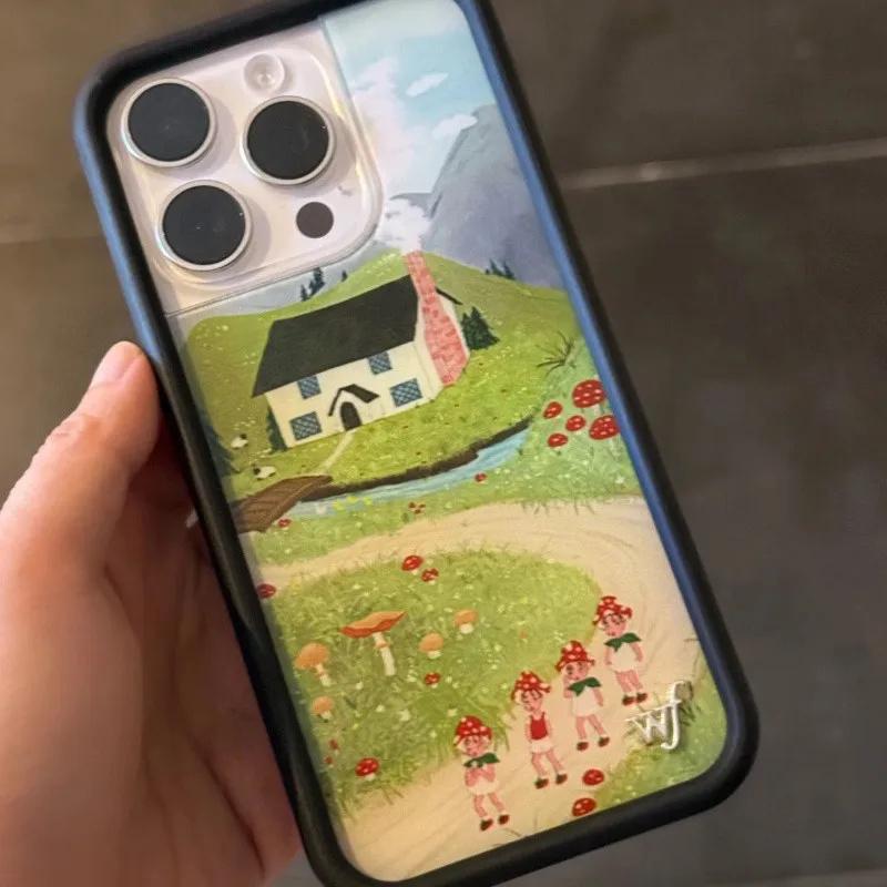 Чехол для телефона Wildflower ins Nara Smith Sweet Sliy для iPhone 12 13 14 15 16 Pro Max Plus 17 Pro Вишни Клоун Вокруг Орхидея