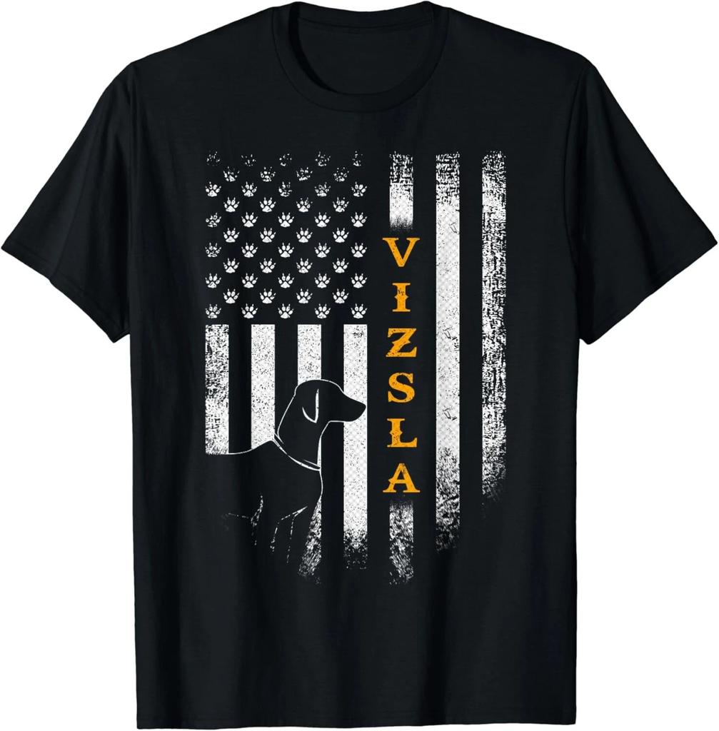 Vintage USA Vizsla Dog Silhouette American Flag Funny Gift Unisex T-Shirt