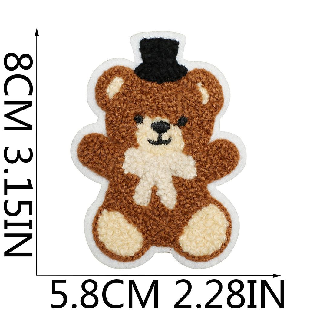 Plush Bear Embroidery Cloth Sticker Cute Red Panda Towel Embroidery Patch Sticker Clothes Decorative Embroidery Label Curly Lion