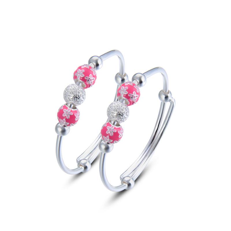 S990 Серебряный браслет с каплями масла, круглые бусины из бисера, детский милый браслет, пара детских серебряных браслетов