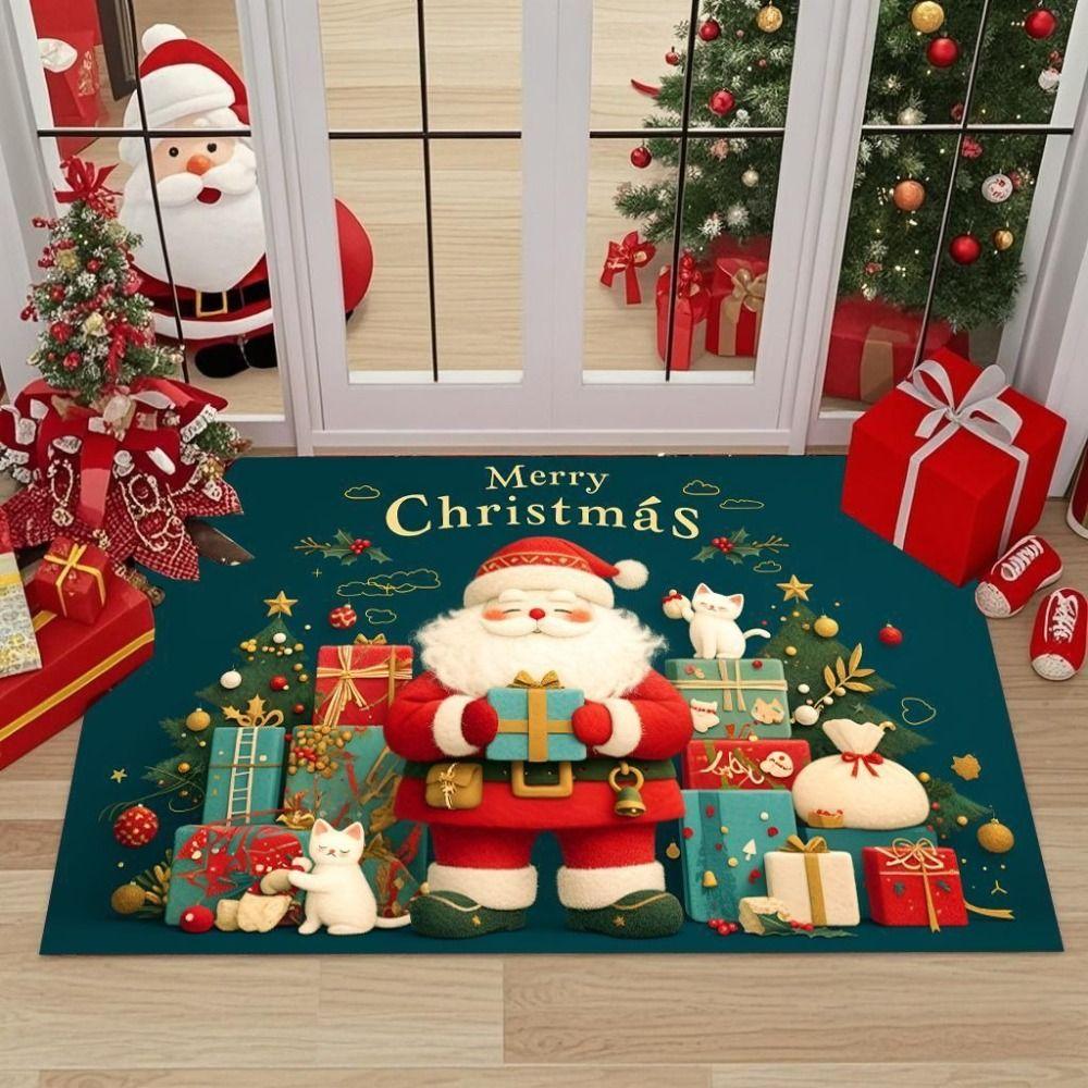 Machine Washable Christmas Door Mat Non-Slip Backing Festive Entrance Rug For Corridors