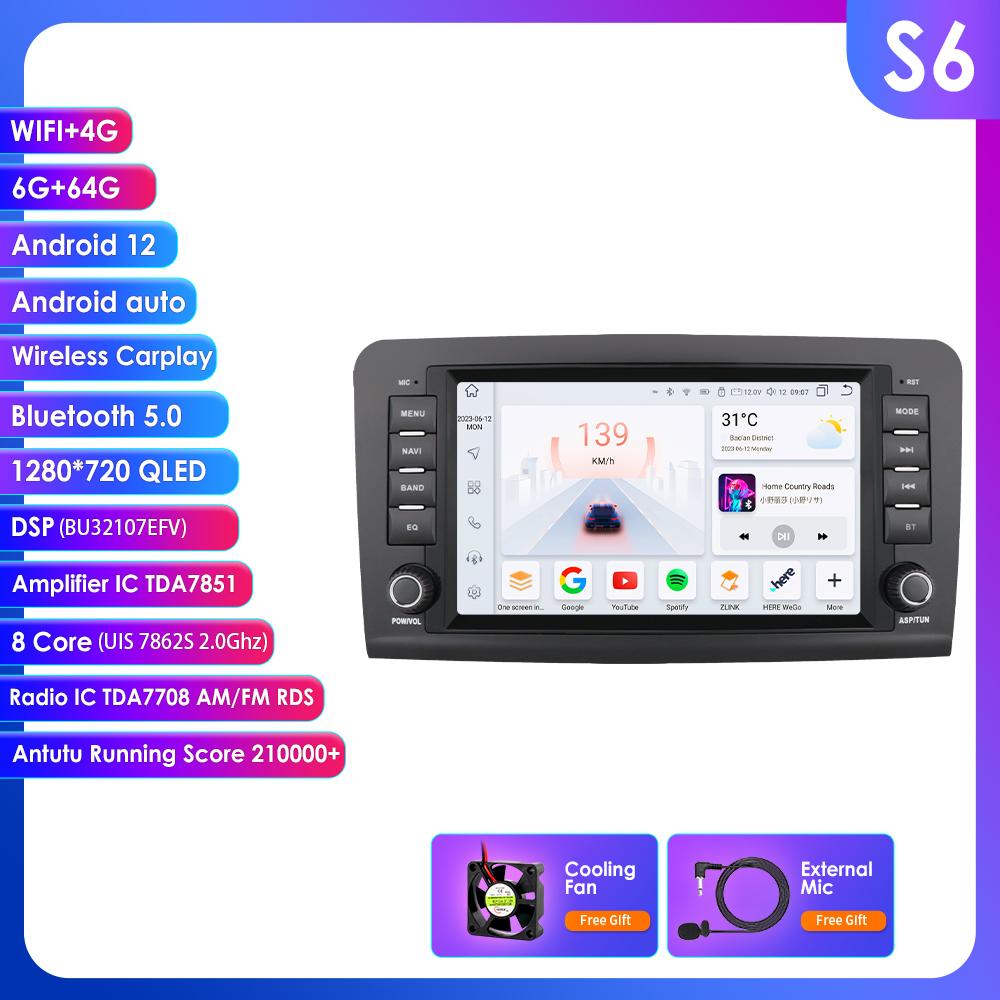 Ossuret 2Din Android 13 Автомагнитола для Mercedes Benz GL ML W164 ML350 ML500 X164 GL35 GL45 2005-2012 Навигация GPS Интеллектуальный Мультимедийный Видео WIFI