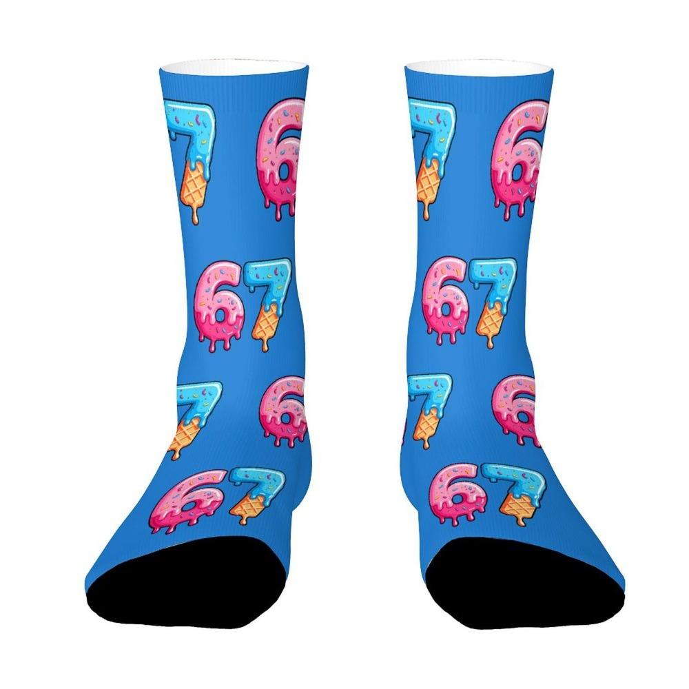 Warm 67 Meme Crew Long Socks Cartoon Creativity Stockings 67 Meme Ice Cream Socks For Men Women