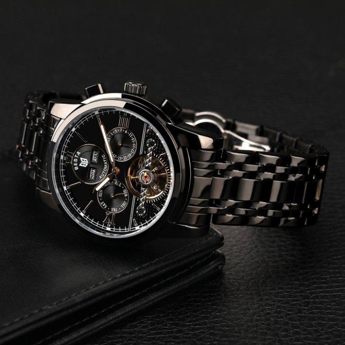 Мужские механические часы Besta Classic Black со стальным браслетом