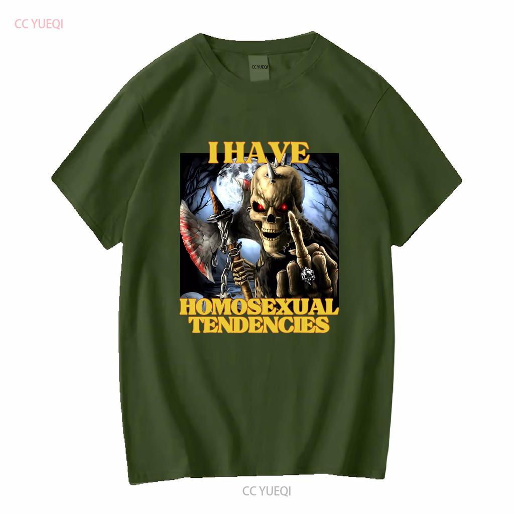 Homosexual Tendencies Funny Hard Skeleton Meme T shirt Badass Cringe Unhinged Ironic Gen z Gay long or short sleeves vintage