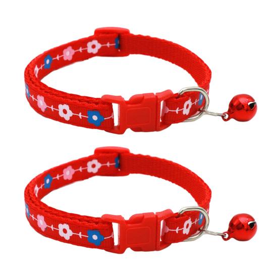 2 Pcs Pet Collar with Bell Floral Design Cat Collar with Buckle Adjustable Puppy Collar for Tiny Boys Girls Kitten Dogs Small Animals