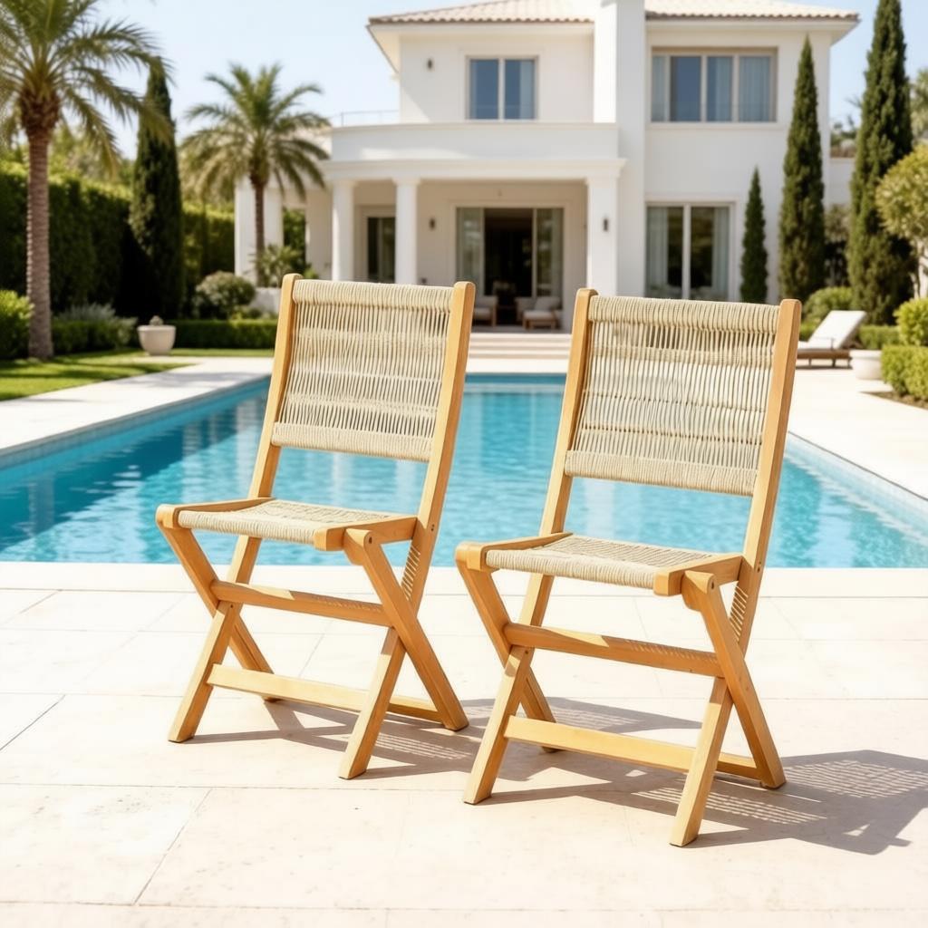 Versatile Leisure Chair, Foldable Outdoor Chair with Woven Seat and Backrest, Lightweight Folding Chair (only with 2pcs chairs)