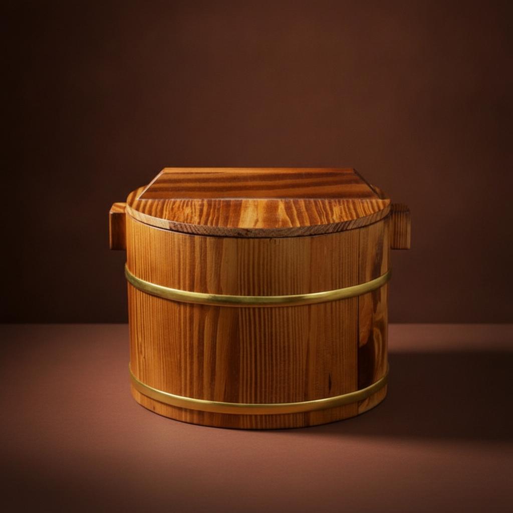 Wooden Rice Container with Lid Barrel-Style Rice Container with Lid Traditional Easy to Clean for Restaurants, Buffet, Kitchen