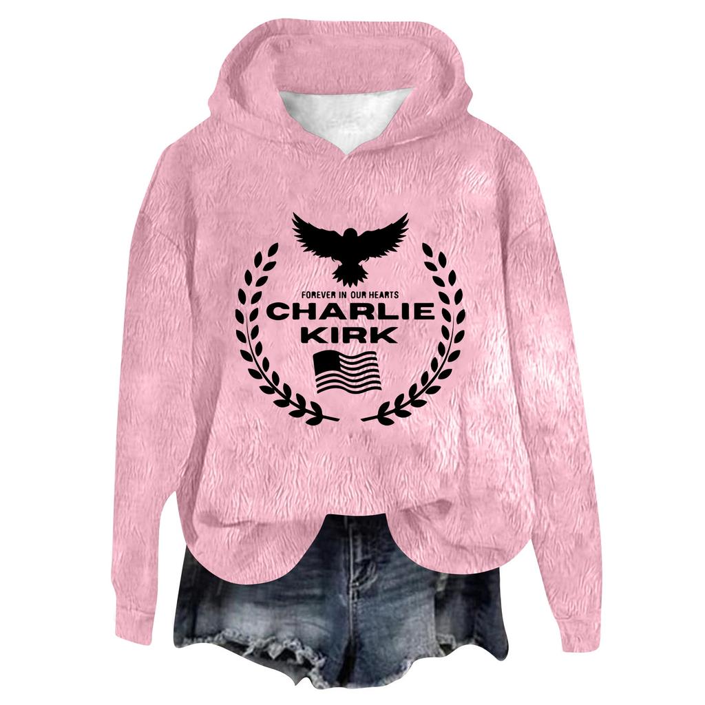 Women's Hooded Long Sleeve Printed Flannel Top Hooded Sweatshirt