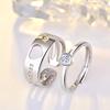 2PCS 925 Sterling Silver Ring Adjustable Open Couple Engagement Rings for Women Men Wedding Ring Party Fashion Jewelry Gift