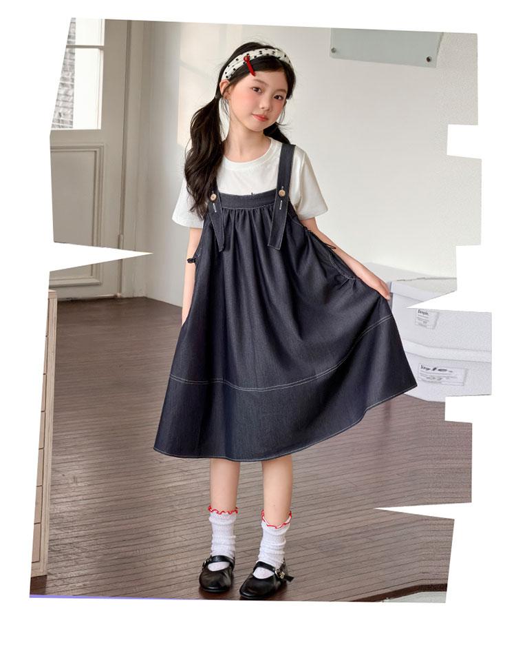 Girls' Summer Dress 2026 New Style Children's Stylish Medium and Large Girls' Summer Dress Cowboy Strap Skirt Two Piece Set