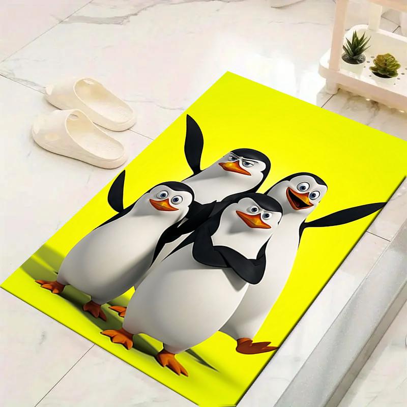 1Pc Penguin Parade Party Rug, Office Carpet Indoor Outdoor Doormat, Non-Slip, Comfortable, Living, Christmas Halloween, Xmas Gift G1233