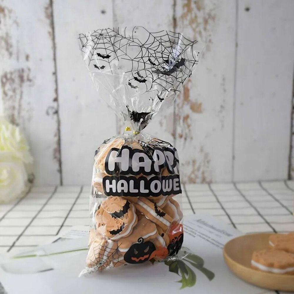 50pcs/pack Bat Pattern Dessert Packaging Bag With Ties Gift Bags Halloween Candy Bags Home