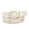 Punk Belt Women Retro Rivet Rhinestone PU Leather Waist Strap 4cm Wide 105cm Length Pin Buckle Black White Camel