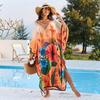 Beach Cover Ups Flower Tie Dye Water Wave Printed Kaftans for Women Summer Maxi Dresses Holiday Bating Suits