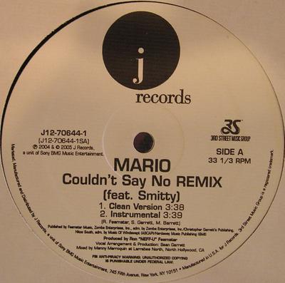 12-дюймовая пластинка MARIO, SMITTY - Не мог сказать нет (Ремикс) J12706441 J Records 2005 США Рэп и Хип-хоп/R&B Б/У