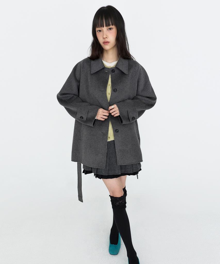 MONGDOL Cashmere Wool Handmade Half Coat Grey Mdct013Gray