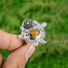 Gift For Her Natural TigerS Eye Solitaire Flower Adjustable Ring 925 Silver