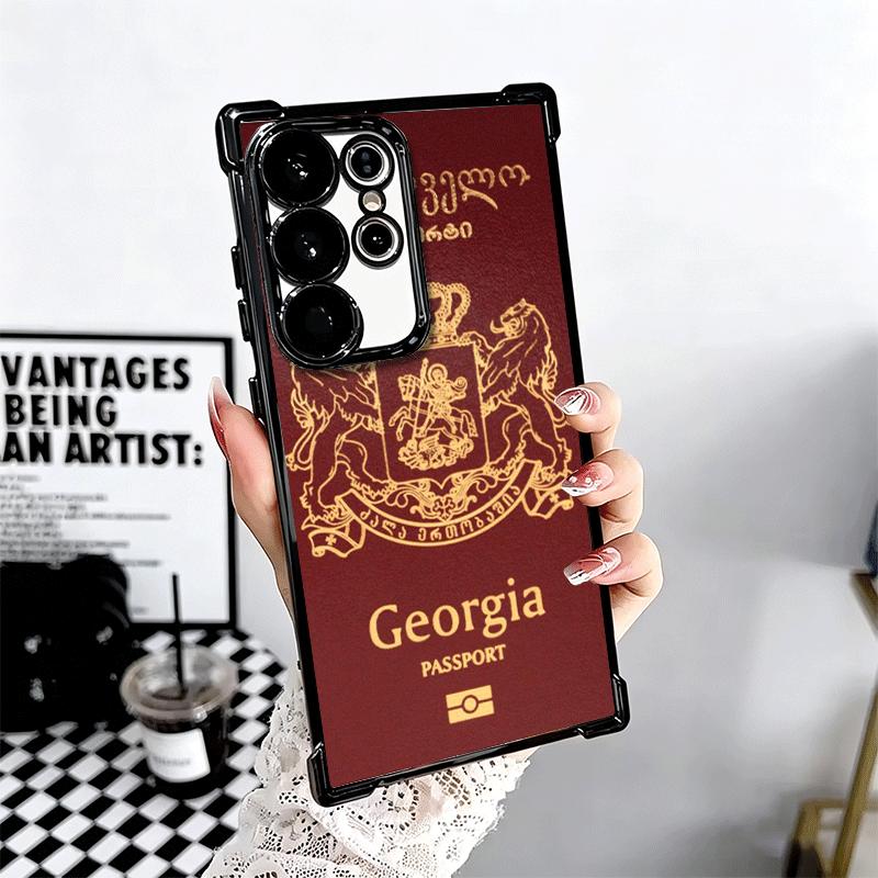 Georgia Passport Flag Plating Phone Case For Samsung Galaxy S24 S25 FE S26 Edge S23 Ultra S22 S21 Plus S20 Anti-Fall Airabag Cov