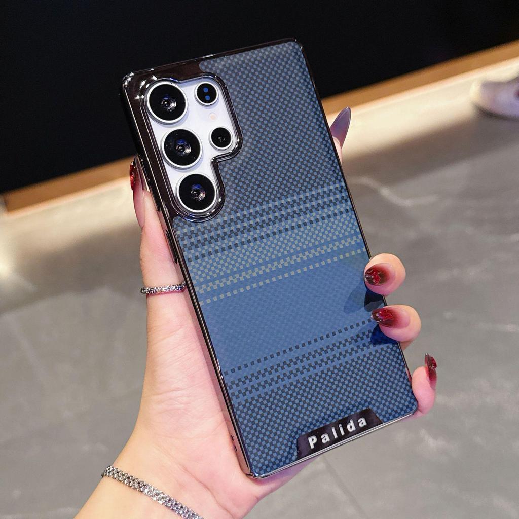 Защитный чехол Samsung S25 Ultra с кевларовым рисунком, гальванизированный, жесткий