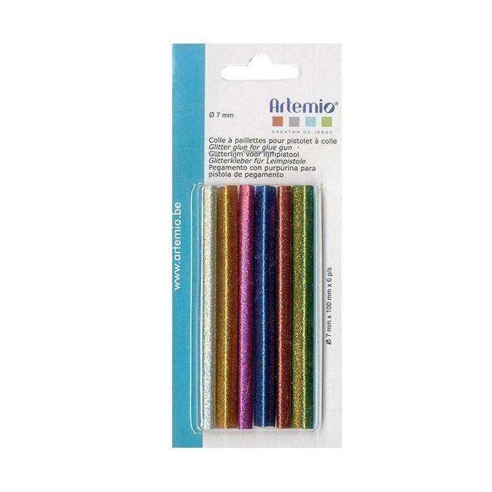 6 recharges pistolet à colle 7 mm - paillettes