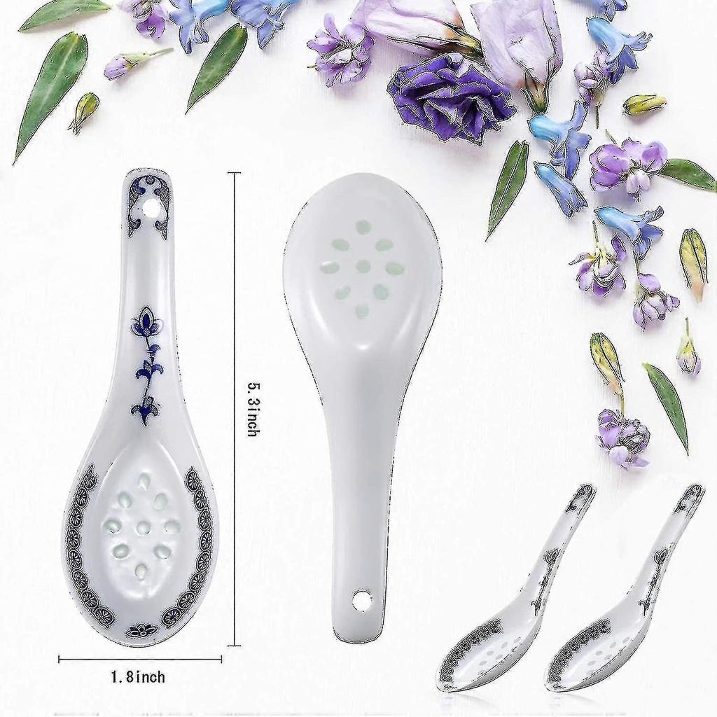8 Pieces Ceramics Soup Spoons Nese And Porcelain Pattern Spoons Flatware - RiRi