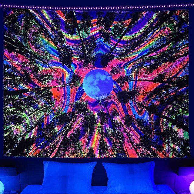Гобелен Trippy Planet УФ-реактивный водопад Пейзаж Декор комнаты Эстетический психоделический настенный подвесной гриб Готический домашний декор